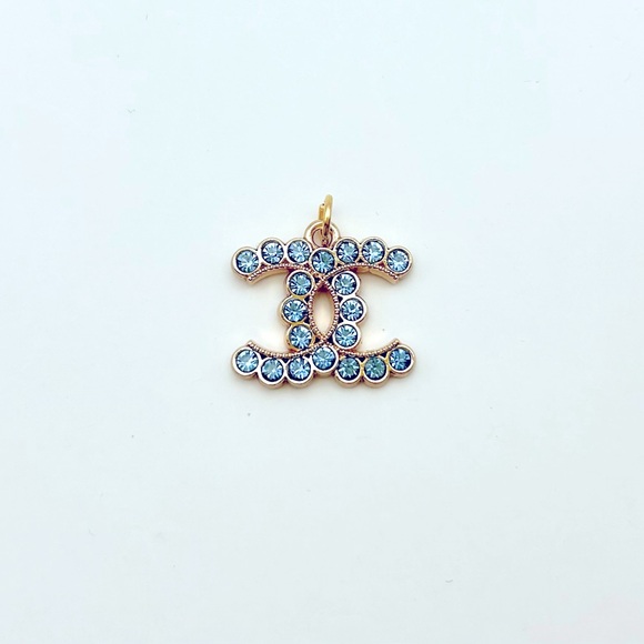 Chanel Charm / Zipper Pull with Blue Rhinestones, Gold - Picture 1 of 4